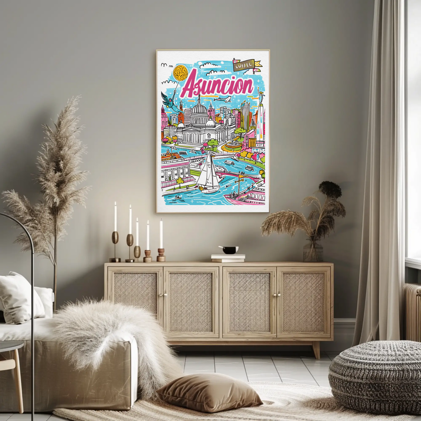 Asuncion Paraguay Vibrant Cityscape and Waterways Travel Poster