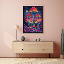 Enchanted Mushroom Landscape Art Print Poster for Home Decor and Nature Lovers PosterGoat