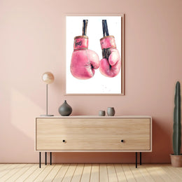 Pink Boxing Gloves Poster Decorative Sports Wall Art