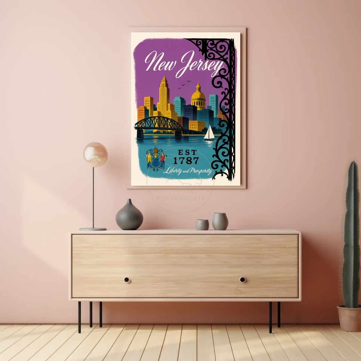 New Jersey Cityscape with Sailboat Urban or Cityscape Poster