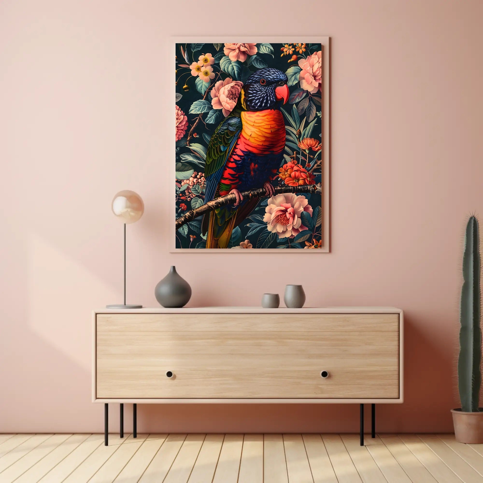 Vibrant Parrot Floral Paradise Poster Print