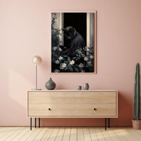Mysterious Black Cat Window Nightscape Animal Poster PosterGoat