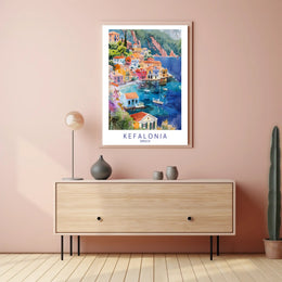 Kefalonia Coastal Village Travel Poster PosterGoat