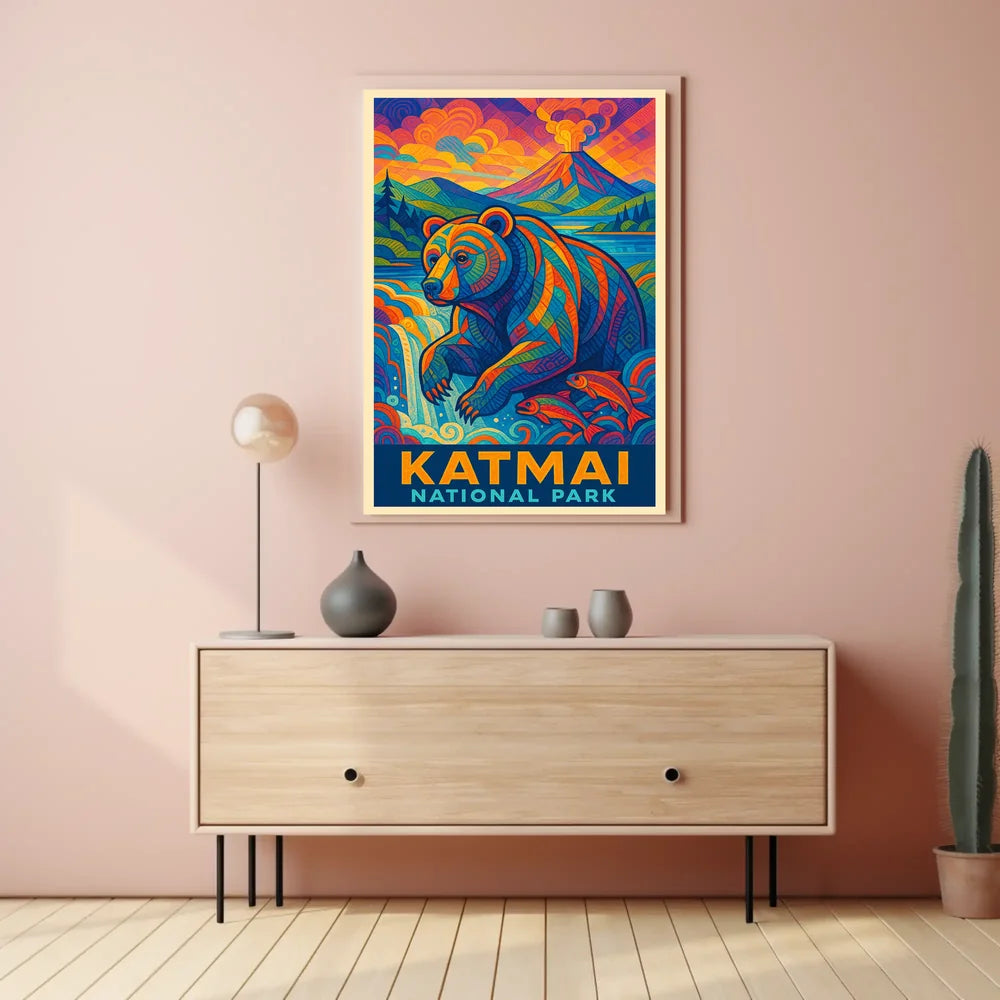 Artistic Katmai Bear: Katmai National Park Travel Poster