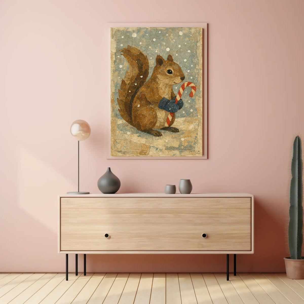 Winter Squirrel With Candy Cane Poster