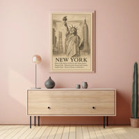 New York City Landmarks Skyline Poster Vintage Wall Art