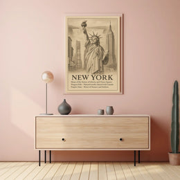 New York City Landmarks Skyline Poster Vintage Wall Art