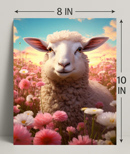 Serene Sheep In Blooming Meadow Poster PosterGoat