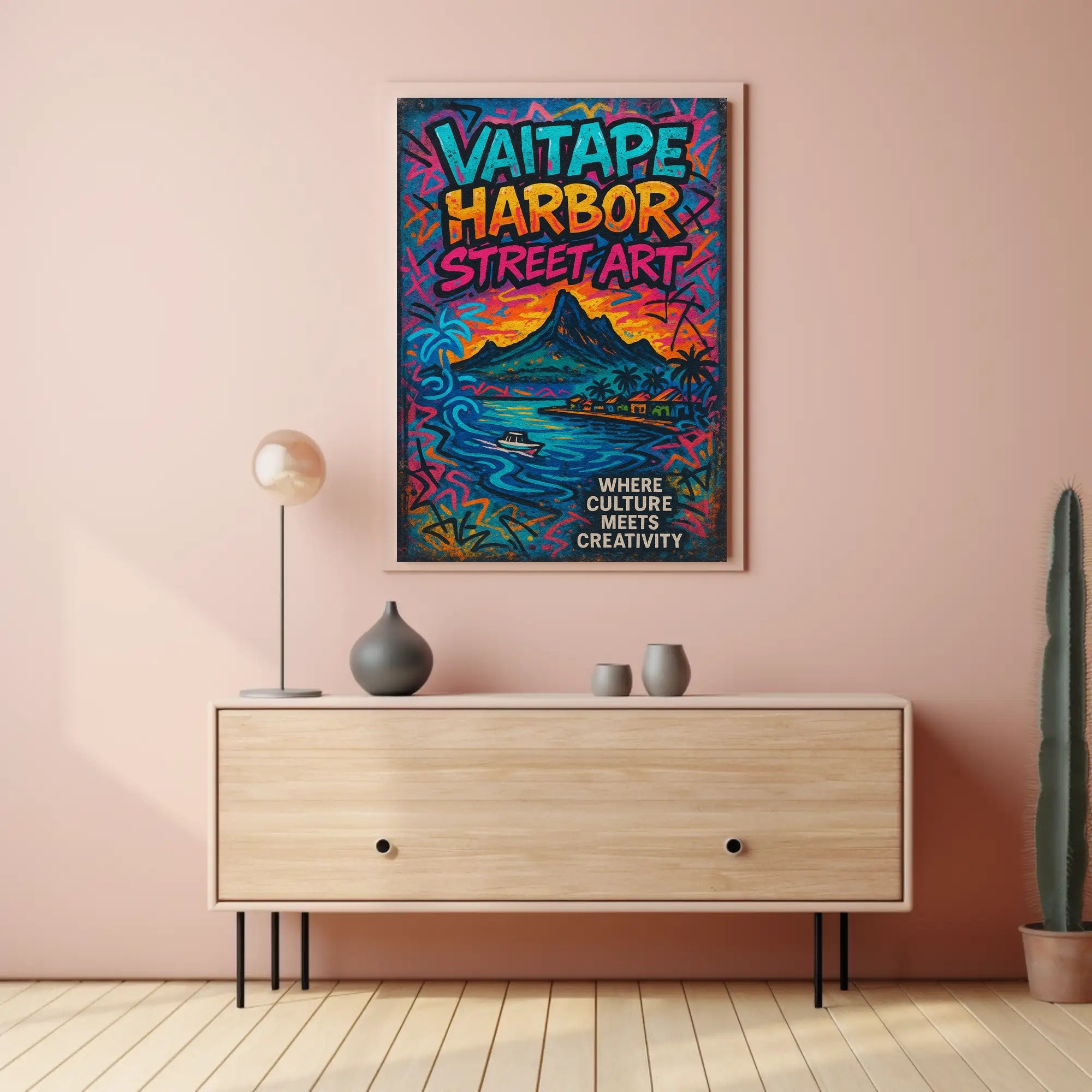 Vibrant Vaitape Harbor Street Art Poster - Cultural or Heritage Poster