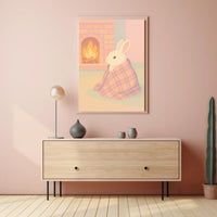 Cozy Bunny by the Fireplace Poster