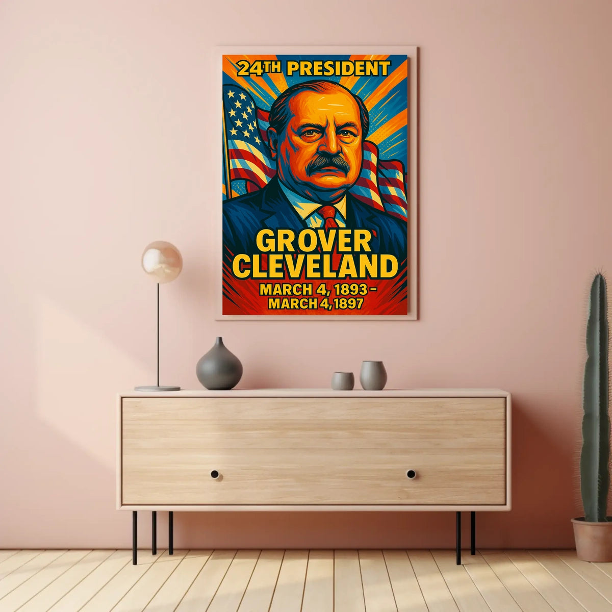 Grover Cleveland 24th President of the United States Colorful Comic Book Style Poster