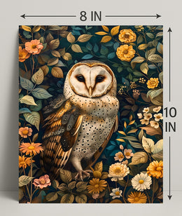 Barn Owl Enchantment in Bloom: Animal Poster