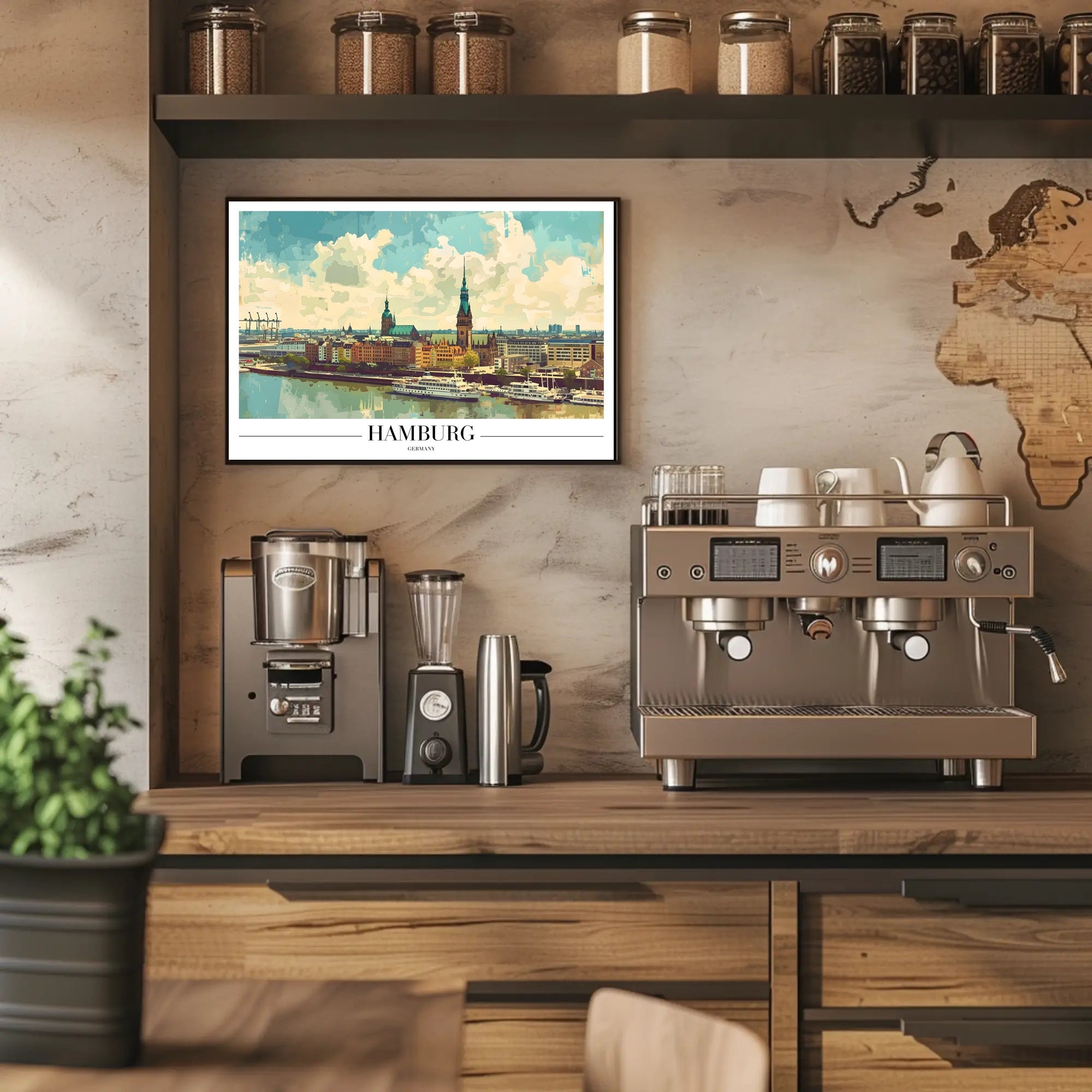 Scenic Hamburg Harbour Vibrant Illustration Urban or Cityscape Poster