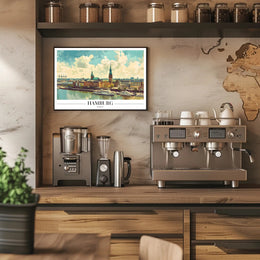 Scenic Hamburg Harbour Vibrant Illustration Urban or Cityscape Poster