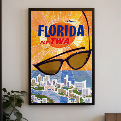 1960s Florida Fly TWA Vintage Style Travel Poster