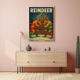 Whimsical Reindeer Wrestling Holiday Poster Art Print