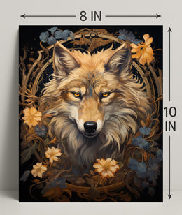 Majestic Wolf In Floral Frame Poster PosterGoat