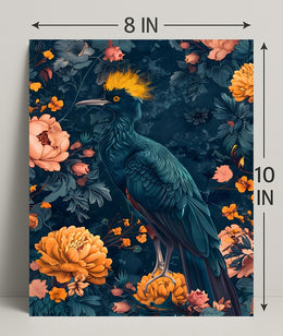 Vibrant Blue Bird with Floral Lush Animal Poster