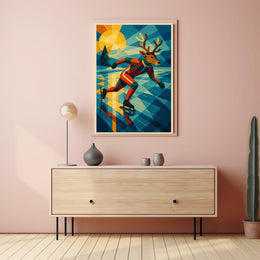 Dashing Deer on Ice: Abstract Sports Poster