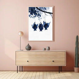 Bats in Nature Watercolor Monochrome Tranquility Poster