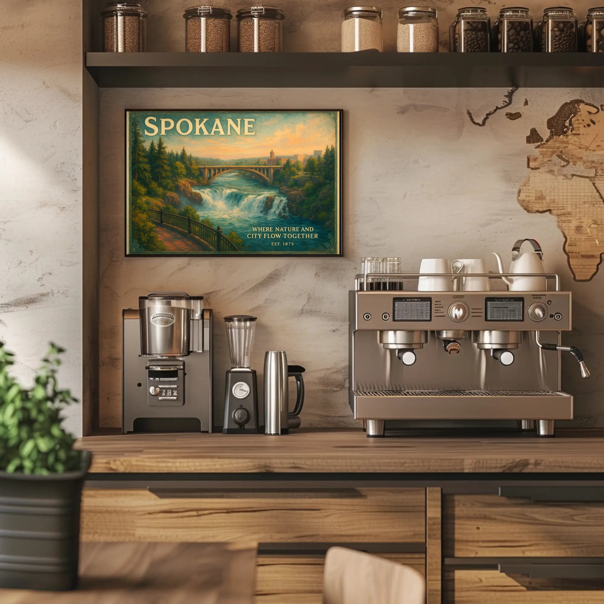 Spokane Nature and City Unite Travel Poster