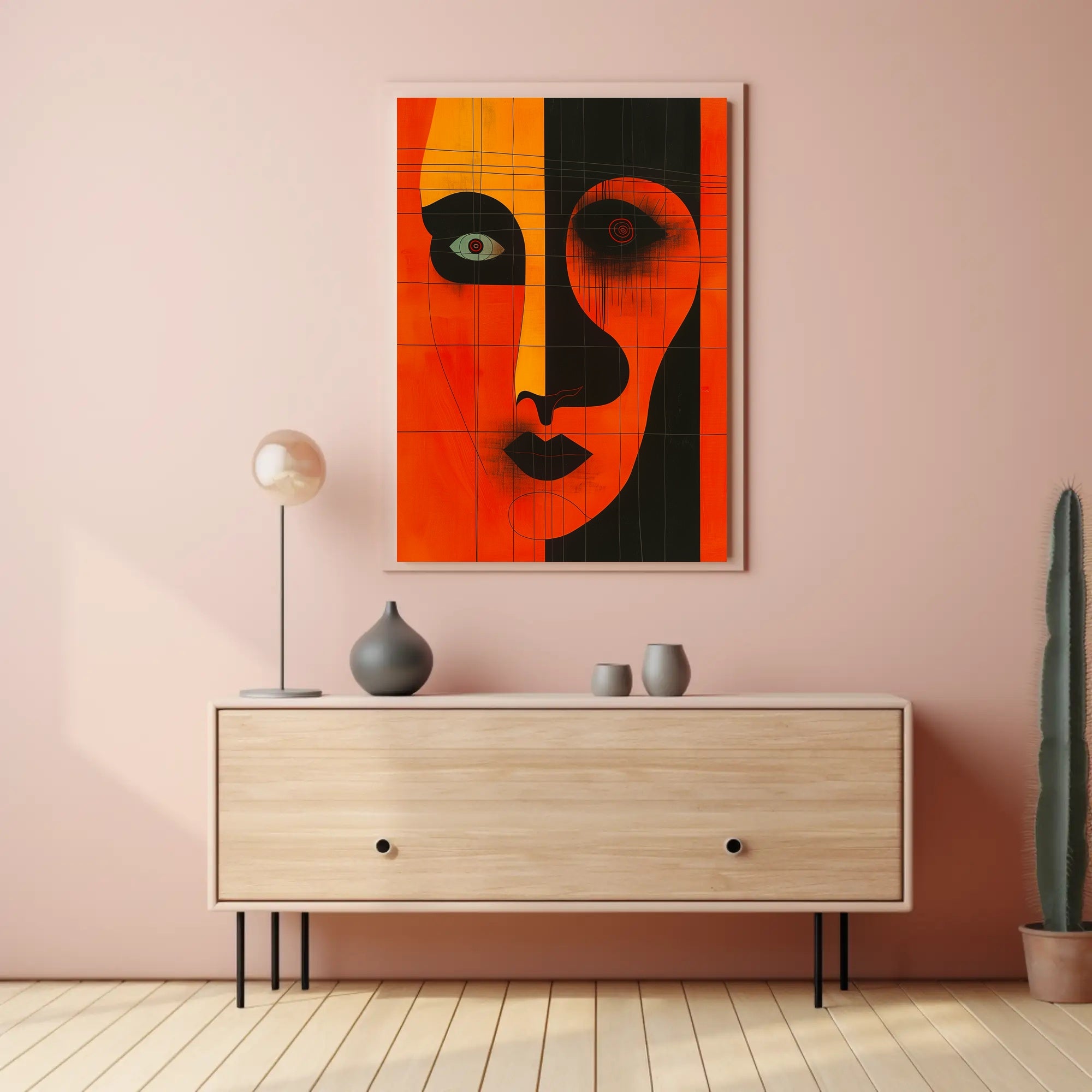 Abstract Portrait Poster Orange Black Modern Art