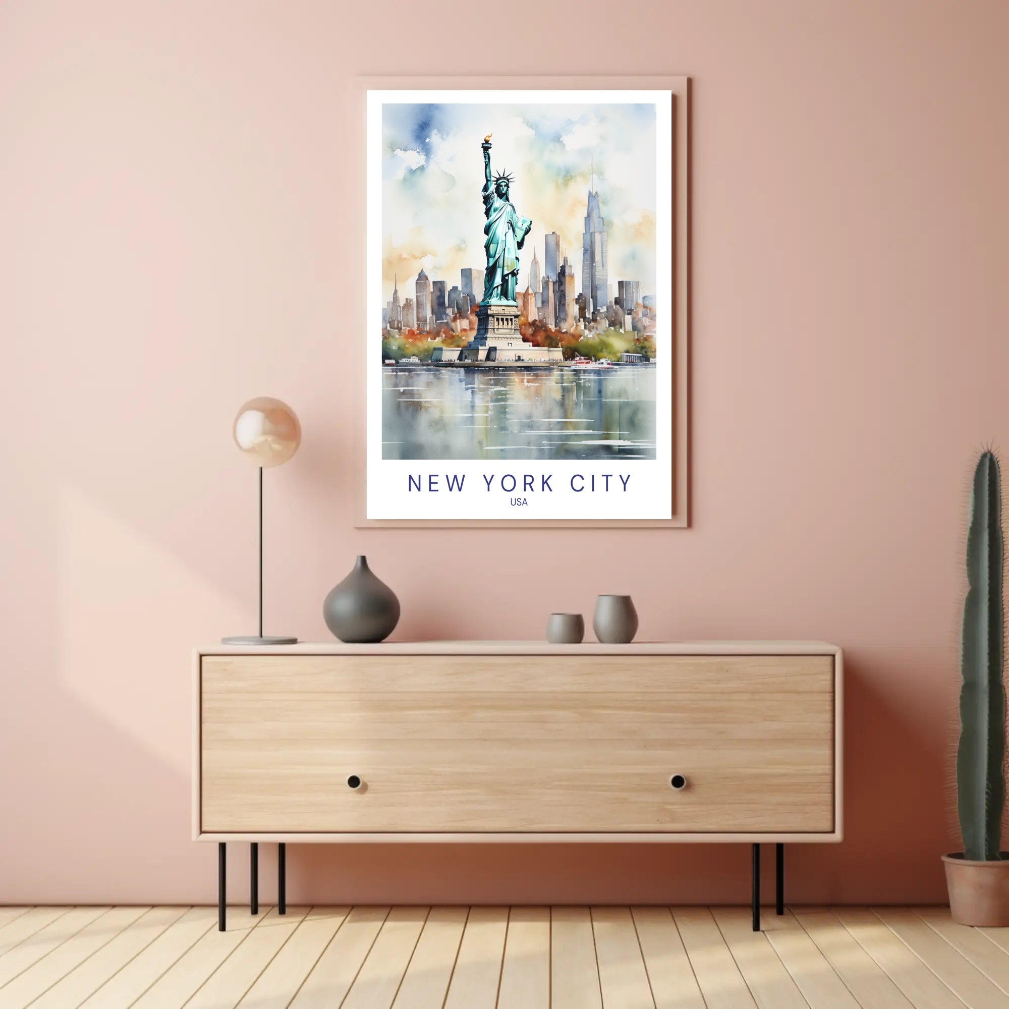 New York City Skyline and Liberty Travel Poster PosterGoat