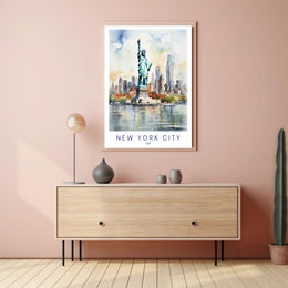 New York City Skyline and Liberty Travel Poster PosterGoat