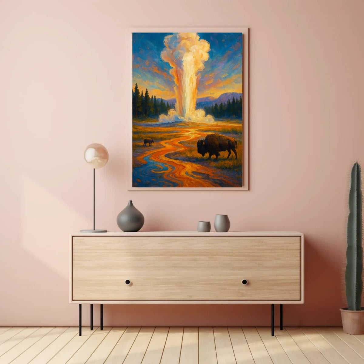 Nature's Grandeur Landscape Geyser Bison Poster