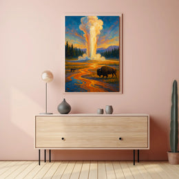 Nature's Grandeur Landscape Geyser Bison Poster