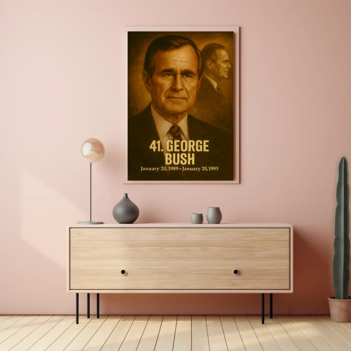 George H W Bush Poster Vintage Presidential Portrait Wall Art Analog Film Aesthetic Historical Print