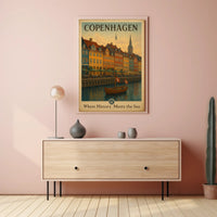 Copenhagen's Vibrant Waterfront Vintage Travel Poster