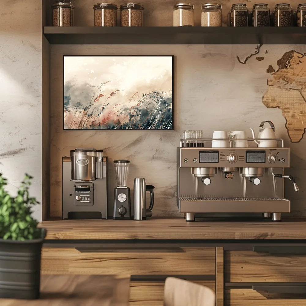 This poster features an artistic depiction of a serene natural landscape. The core Travel Poster
