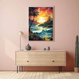 Tropical Sunset Coastal Scene Print: Travel Poster