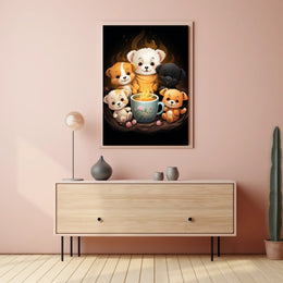 Whimsical Puppies Tea Time Art Poster Print