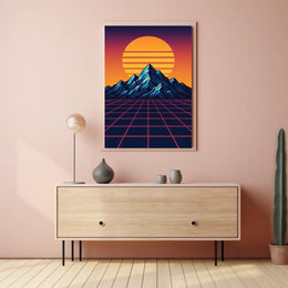 Retro-Futuristic Synthwave Sunset Art Print - Futuristic Sci-Fi Poster