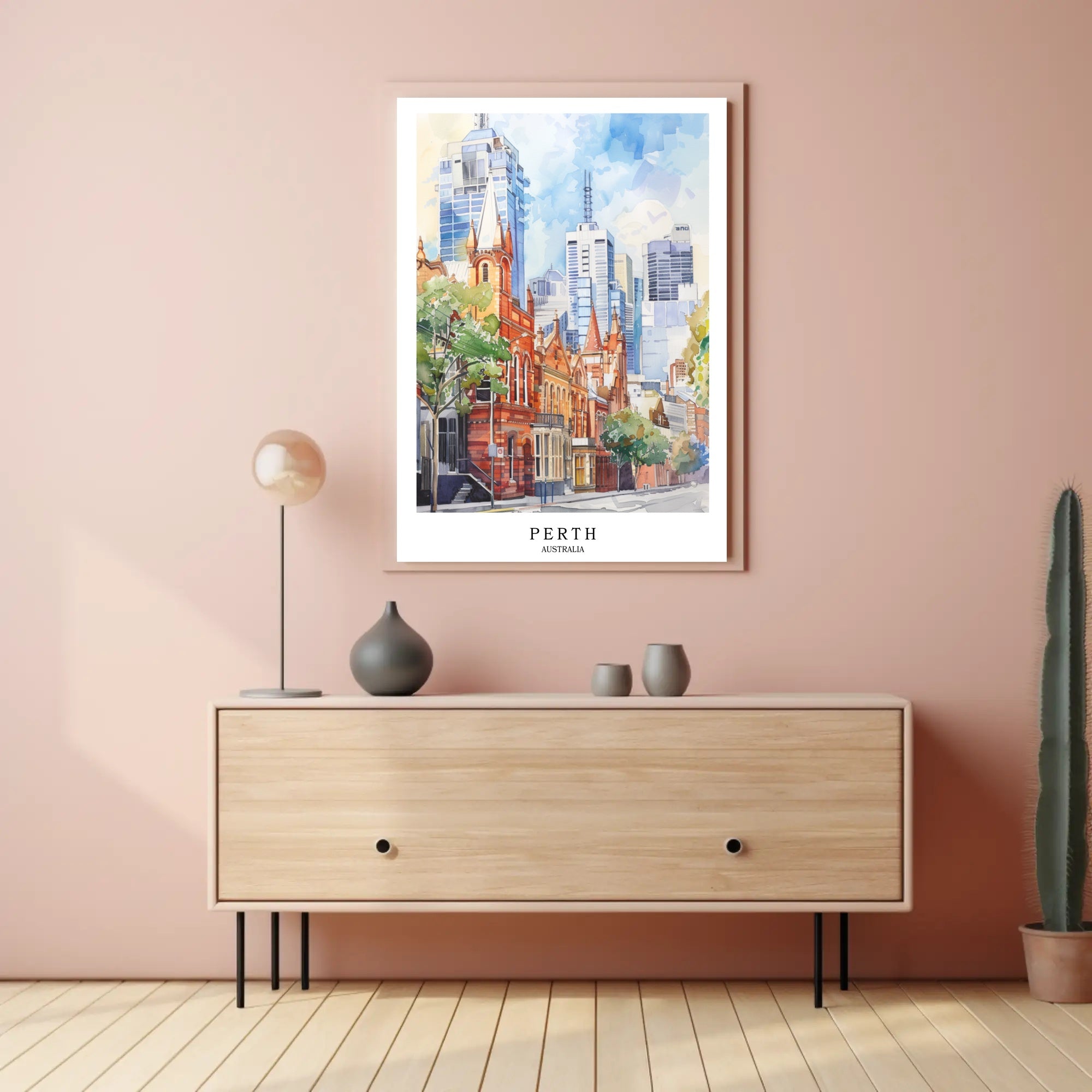 Perth Urban Scene Watercolor Artistry Urban or Cityscape Poster PosterGoat