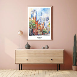 Perth Urban Scene Watercolor Artistry Urban or Cityscape Poster PosterGoat