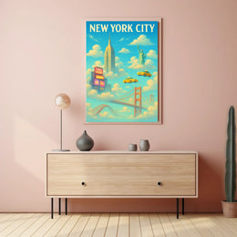 New York City Landmarks Skyline Poster Abstract Wall Art