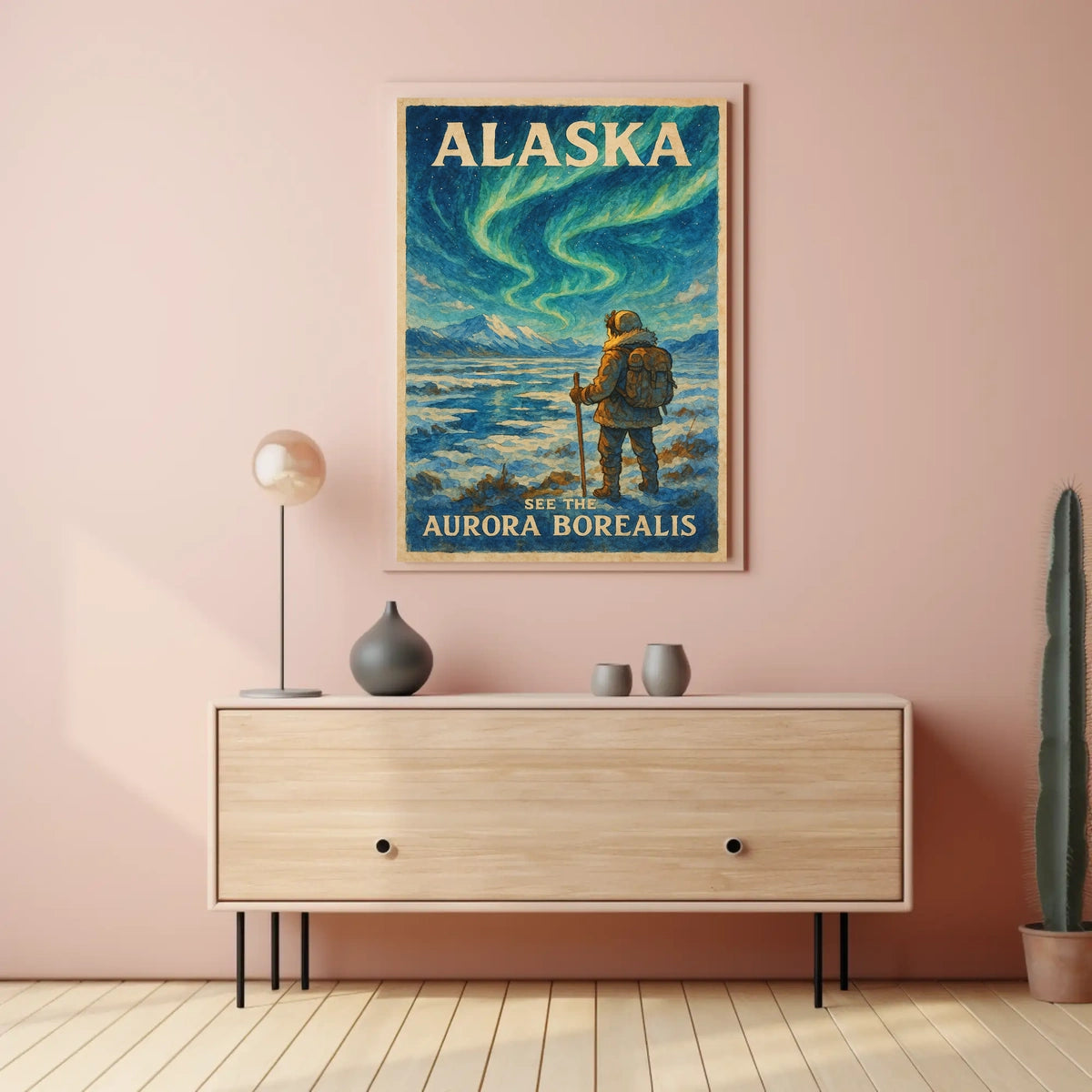 Alaska Adventure Northern Lights Travel Poster