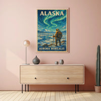Alaska Adventure Northern Lights Travel Poster