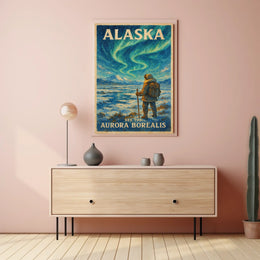 Alaska Adventure Northern Lights Travel Poster