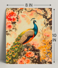 Peacock in Floral Splendor: Artistic Poster