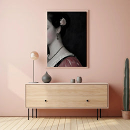 Elegant Portrait of Woman with Rose in Heritage Poster PosterGoat