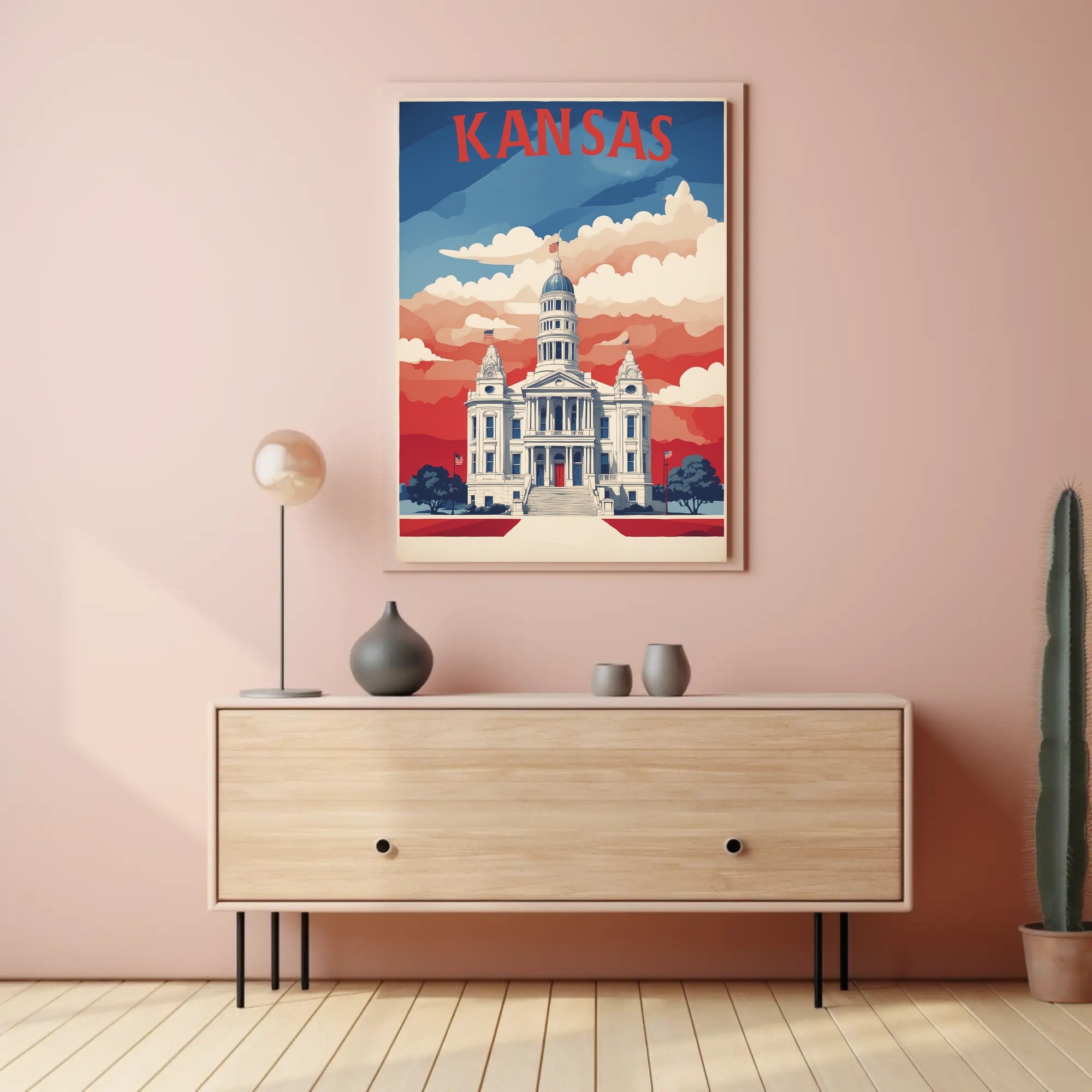 Kansas State Capitol Patriotic Vintage Travel Poster