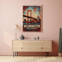 Wilmington Bridge Vintage Skyline Art Heritage Travel Cityscape Nostalgic Coastal Wall Decor Poster