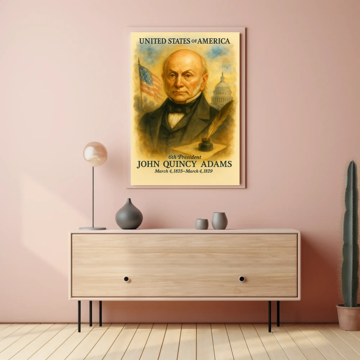 John Quincy Adams 6th President of the United States Vintage Watercolor Poster