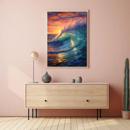 Ocean Wave At Sunset Art Print - Artistic Poster