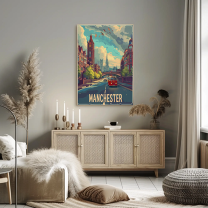 Manchester City Streetscape Travel Poster