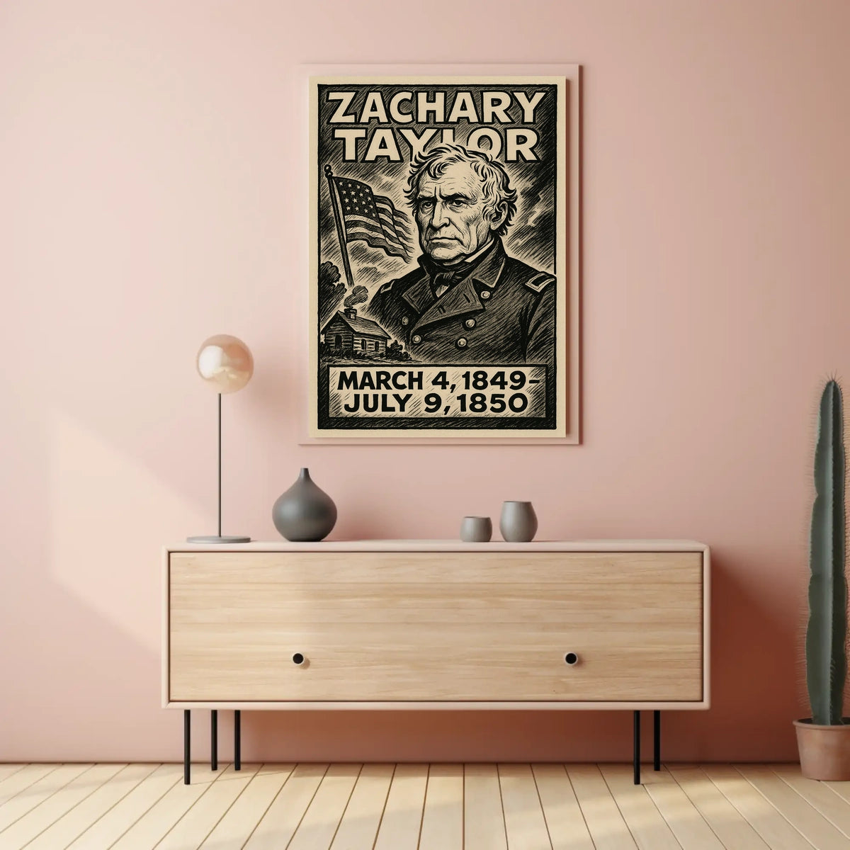 Zachary Taylor 12th President of the United States B & W Comic Sketch Poster